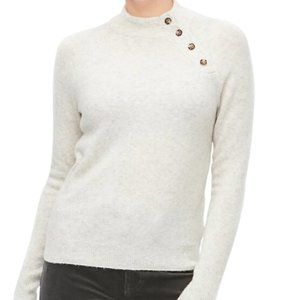 J. Crew Factory Women's Heathered Grey Button Mock Neck Long Sleeve Sweater